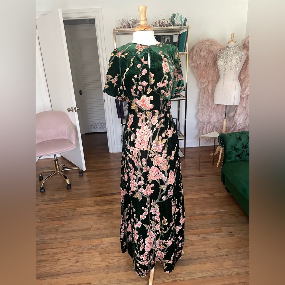 ModCloth Floral Burnout Soirée saunter velvet maxi green